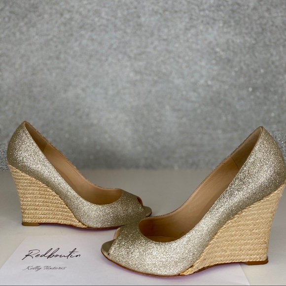Christian Louboutin Shoes - ❤️SOLD Christian Louboutin Gold Glitter Wedge